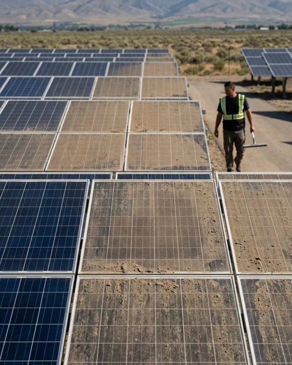 Before: commercial solar array with heavy agricultural dust in Meridian Idaho
